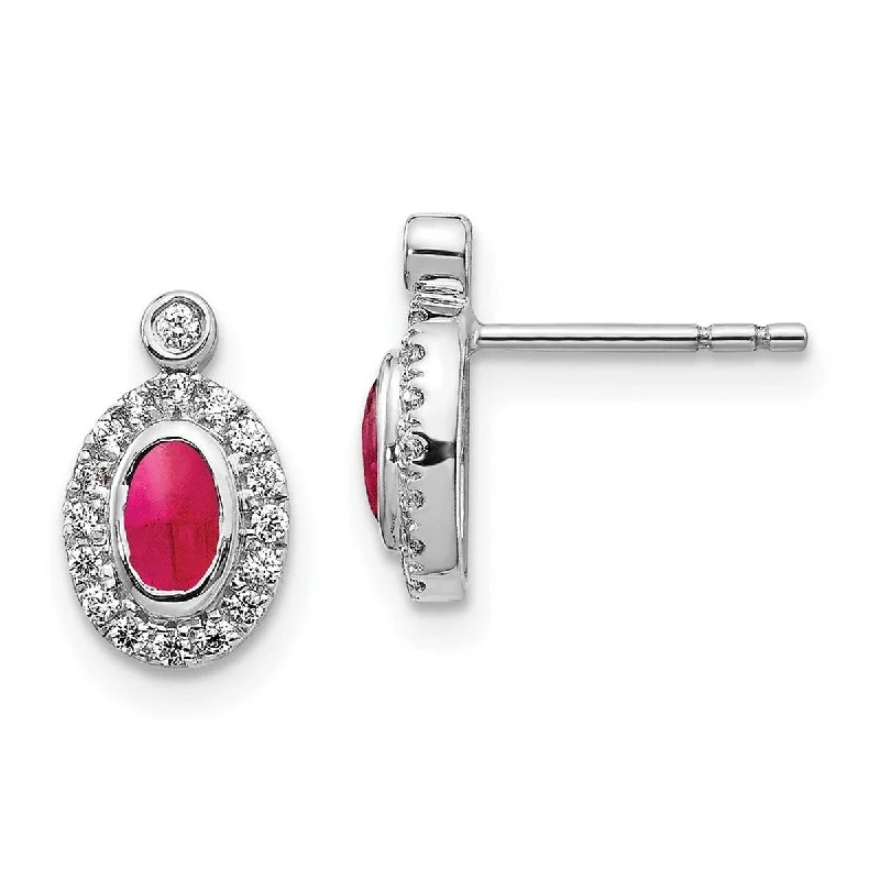 Best hoop earrings with stacked layers for a dimensional and bold look-Curata 14k White Gold Diamond and Cabachon Ruby Earrings Measures 10x7mm Wide