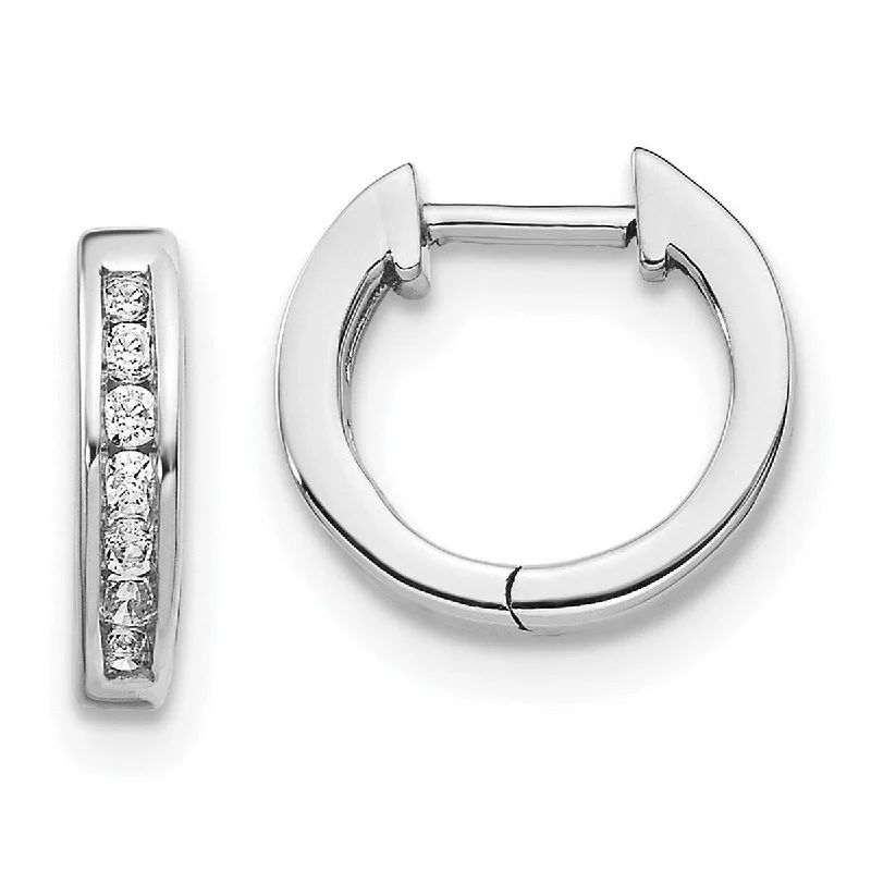 Best hoop earrings with satin ribbons for a soft, feminine appearance-Curata 14k White Gold Diamond Hinged Hoop Earrings Measures 11x11mm Wide 1mm Thick