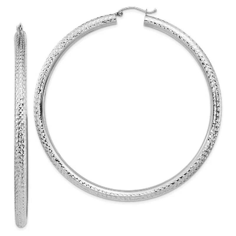 Hoop earrings with leather accents for a sleek and bold combination-Curata 14k White Gold Lightweight 4mm Sparkle Cut Hoop Earrings - 72.5x70.5mm Wide 4mm Thick