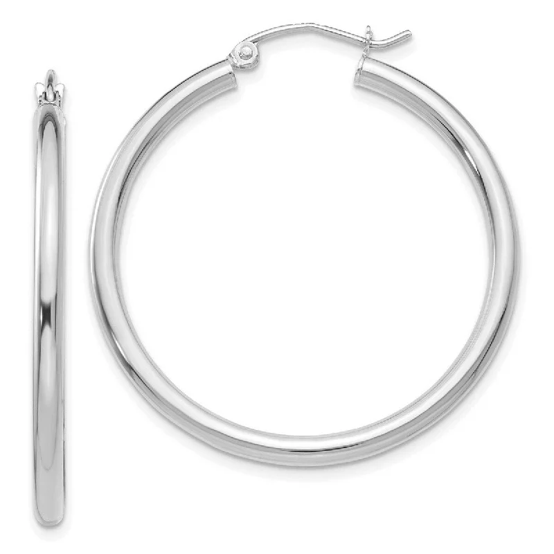 Hoop earrings with oversized pearl accents for a statement-making look-Curata 14k White Gold Polished 35x2.5mm Lightweight Round Hoop Earrings