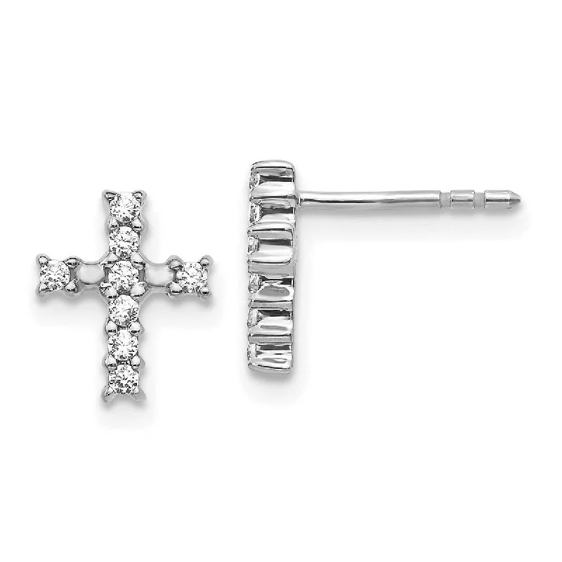 Best hoop earrings with infinity designs for a timeless and meaningful symbol-Curata 14k White Gold Polished Diamond Religious Faith Cross Post Earrings Measures 10x8mm Wide