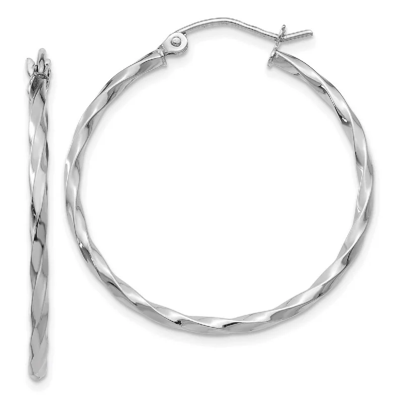 Best hoop earrings with geometric shapes for a modern and artistic appeal-Curata 14k White Gold Twist Polished 2x30.5mm Hoop Earrings