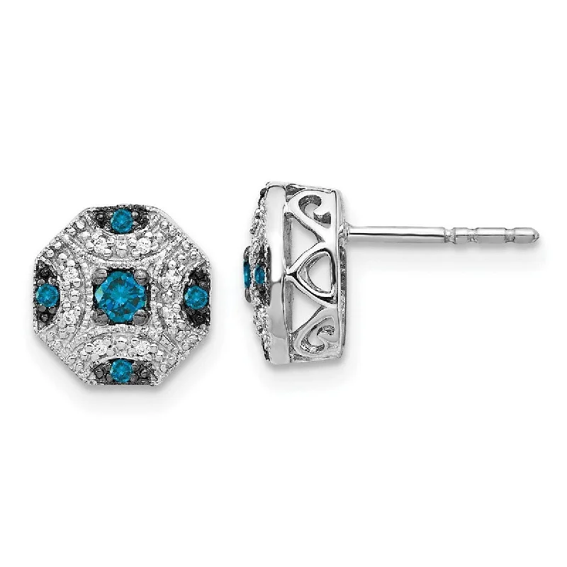 Hoop earrings with artistic filigree designs for an intricate, delicate finish-Curata 14k White Gold White and Blue Diamond Post Earrings Measures 8x8mm Wide