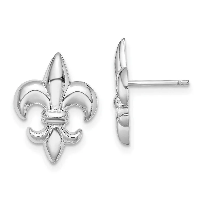 Best hoop earrings with angel wing accents for a spiritual and meaningful design-Curata 14k White Gold White Small Fleur de lis Post Earrings - 15.45x11.65mm