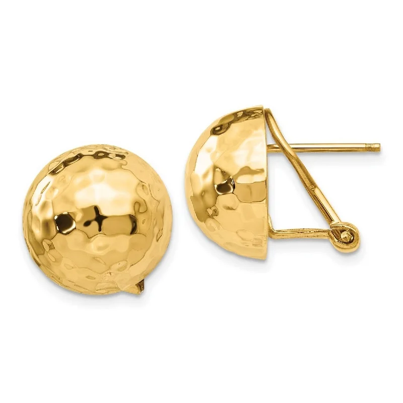 Best hoop earrings with blackened metal for an edgy and bold appearance-Curata 14k Yellow Gold 14mm Hammered Omega Back Post Earrings