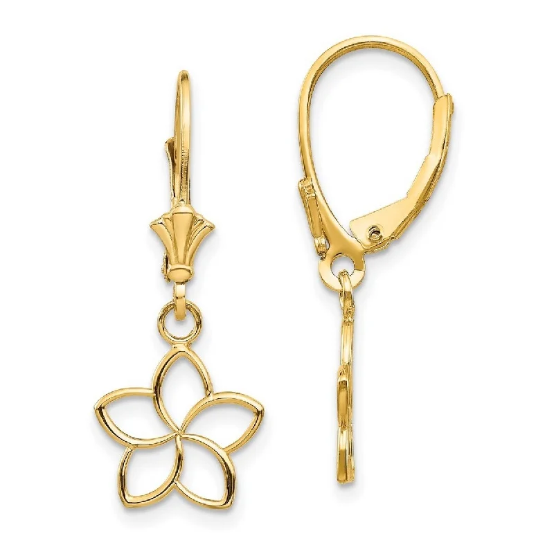 Hoop earrings with artistic filigree designs for an intricate, delicate finish-Curata 14k Yellow Gold Dangle Cut Out Flower Lever Back Earrings - 28x12mm