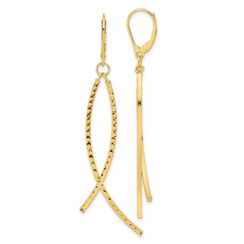 Small hoop earrings for a delicate and understated everyday wear-Curata 14k Yellow Gold Large Diamond-cut Christian Fish Leverback Earrings 69.3x10mm