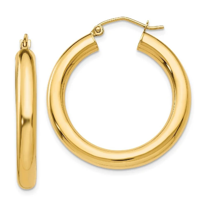 Hoop earrings with abstract wirework for an artistic, unique look-Curata 14k Yellow Gold Polished 4mm X 30mm Tube Hoop Earrings