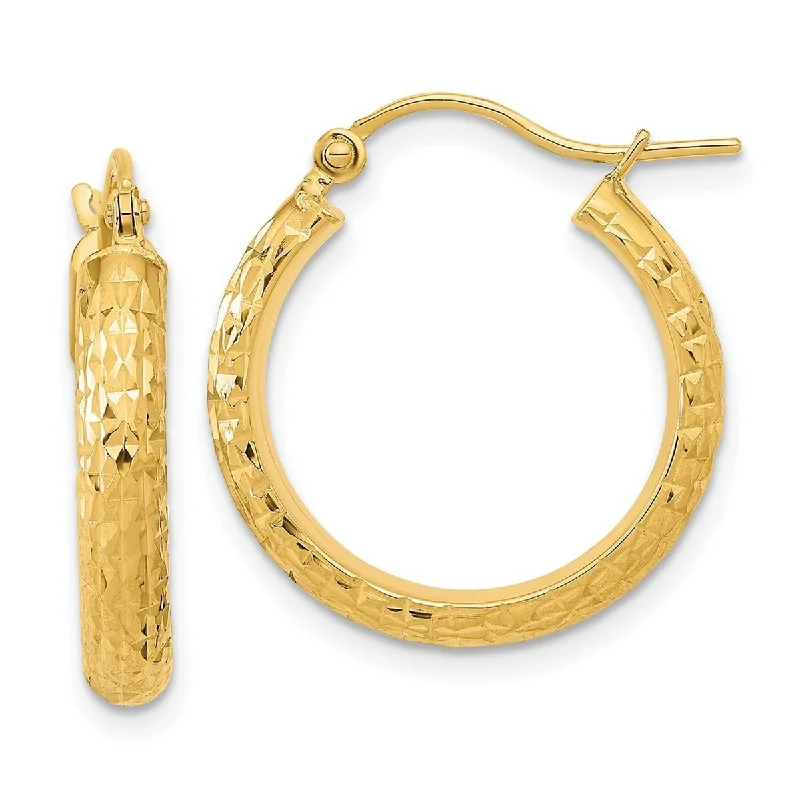 Hoop earrings with snake print designs for an edgy, wild appearance-Curata 14k Yellow Gold Polished and Textured Hoop Earrings - 20.62x3.5mm