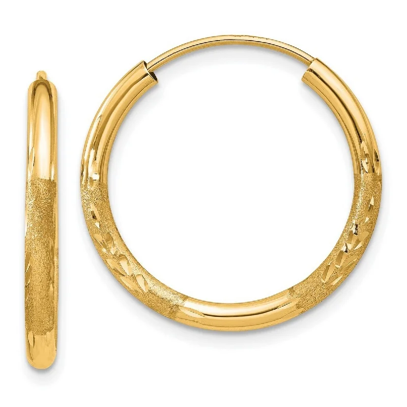 Best hoop earrings with enamel details for a colorful and modern look-Curata 14k Yellow Gold Polished tube 2x20mm Satin Sparkle Cut Endless Hoop Earrings