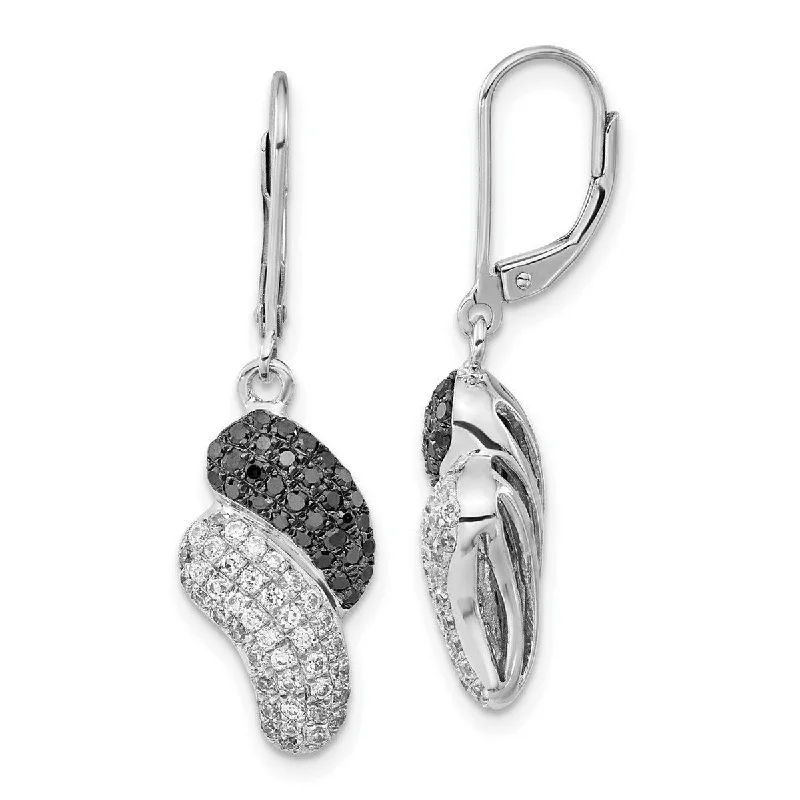 Hoop earrings with removable pendants for a versatile and customizable accessory-Curata 925 Sterling Silver and CZ Cubic Zirconia Simulated Diamond Leverback Earrings Measures 36x10mm Wide