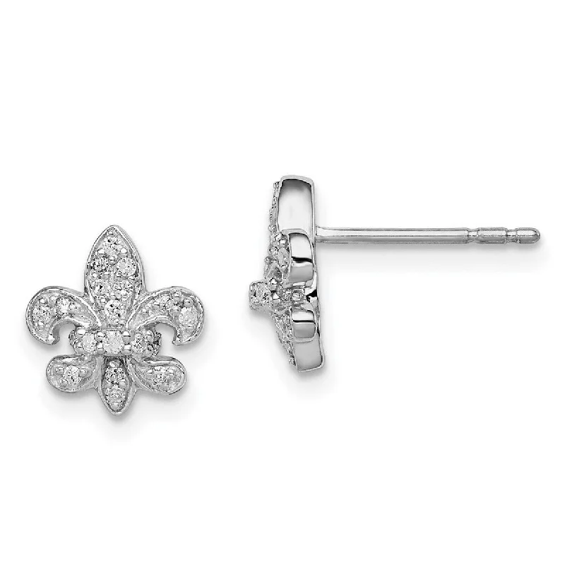 Best hoop earrings with blackened metal for an edgy and bold appearance-Curata 925 Sterling Silver Polished 0.16ct Diamond Fleur De Lis Post Earrings Measures 9x9mm Wide