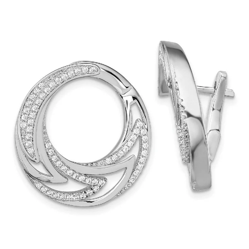 Best hoop earrings with minimal embellishments for a sleek and modern look-Curata 925 Sterling Silver Rhodium Plated CZ Cubic Zirconia Simulated Diamond Hinged Hoop Earrings Measures 23x24mm Wide