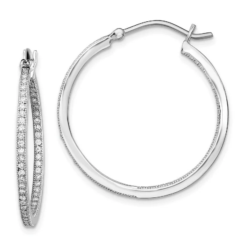 Hoop earrings with diamond-cut surfaces for added sparkle and shine-Curata 925 Sterling Silver Rhodium Plated CZ Cubic Zirconia Simulated Diamond In and Out Hoop Earringss Measures 30x30mm Wide