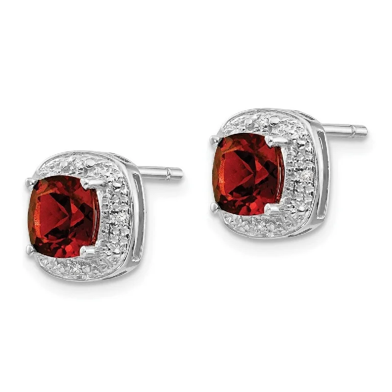 Medium hoop earrings for an everyday look with the perfect balance of style-Curata 925 Sterling Silver Solid Polished Open back Rhodium Garnet and Diamond Post Earrings Measures 9x9mm Wide