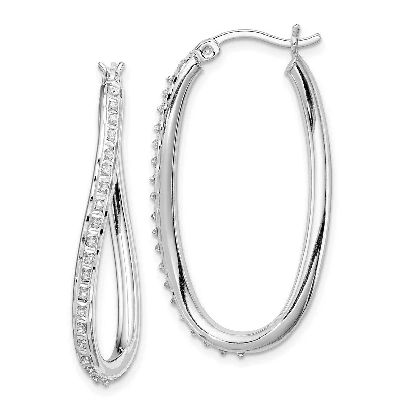 Best hoop earrings with marbled designs for a trendy and artistic effect-Curata Sterling Silver Diamond Accent Oval Twist Hinged Hoop Earrings (35x2mm)