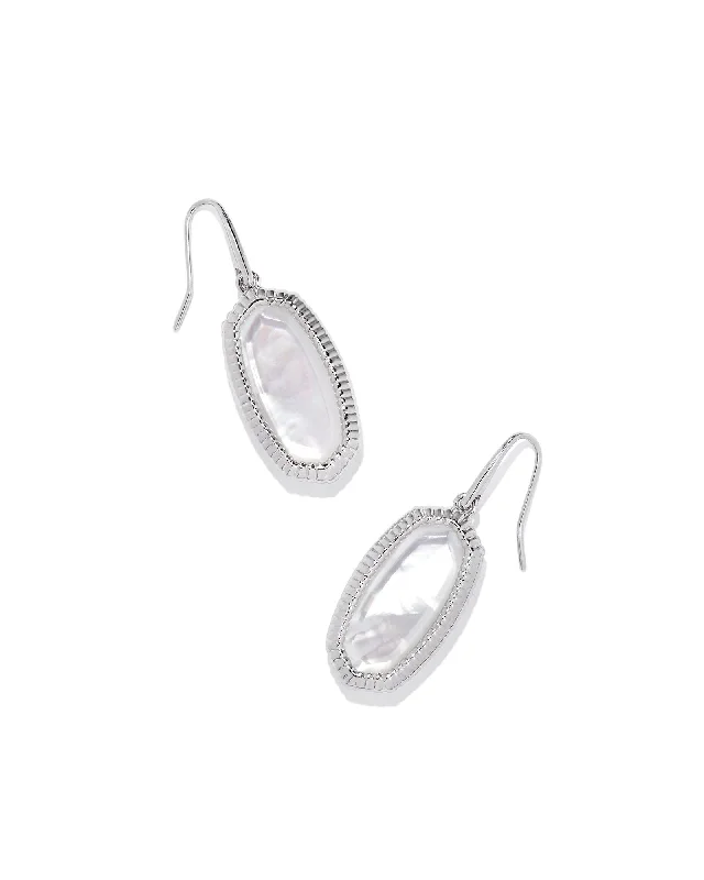 Small hoop earrings for a delicate and understated everyday wear-Dani Ridge Framed Drop Earring in Rhodium Ivory Mother of Pearl