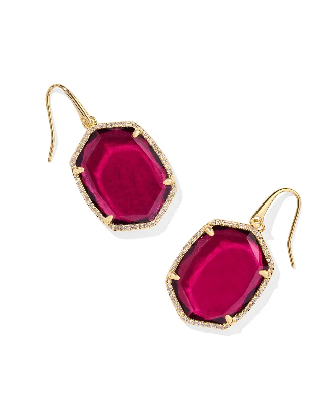 Hoop earrings with gold accents for a warm, elegant statement piece-Daphne Pave Framed Drop Earring in Gold Berry Mica