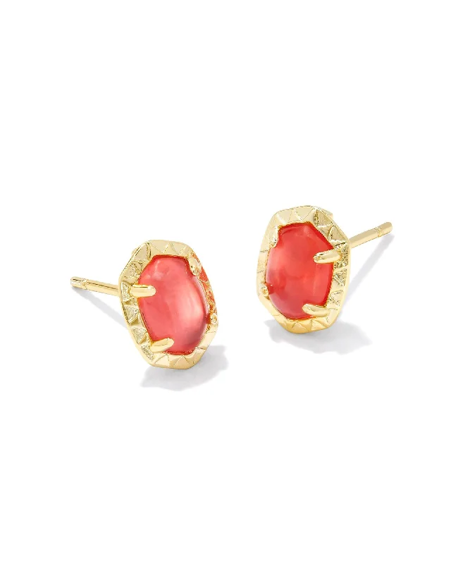 Best hoop earrings with oval shapes for a unique and elongated design-Daphne Stud Earring in Gold Coral Pink MOP