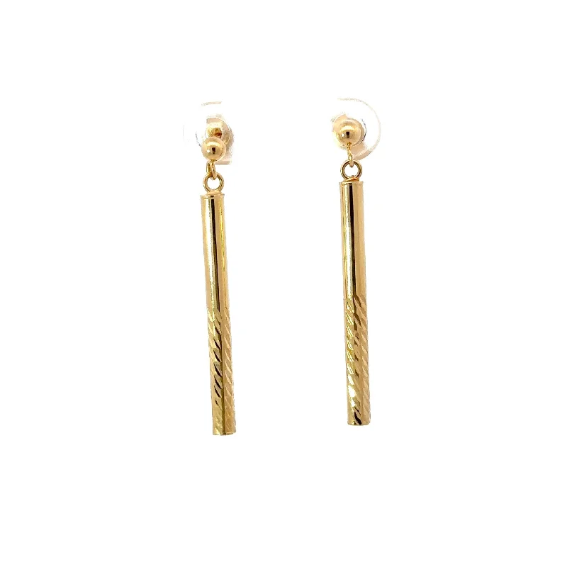 Best hoop earrings with tribal designs for a cultural and exotic aesthetic-Diamond Cut Yellow Gold Bar Earrings