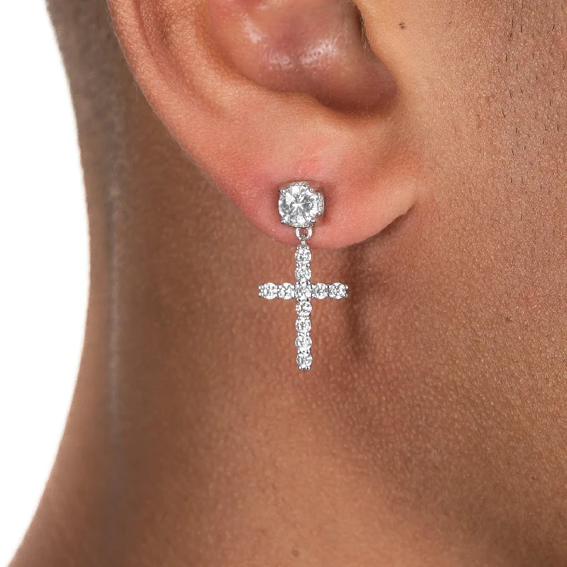 Best hoop earrings with marbled designs for a trendy and artistic effect-Diamond Studded Cross Earrings White Gold