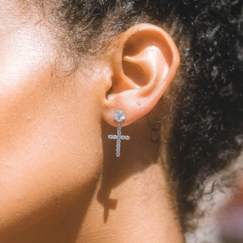 Medium hoop earrings for an everyday look with the perfect balance of style-Diamond Studded Cross Earrings White Gold