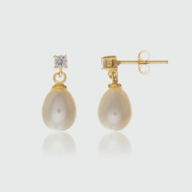 Hoop earrings with open designs for a modern, lighthearted vibe-Drayton White Pearl & Cubic Zirconia Gold Vermeil Oval Earrings