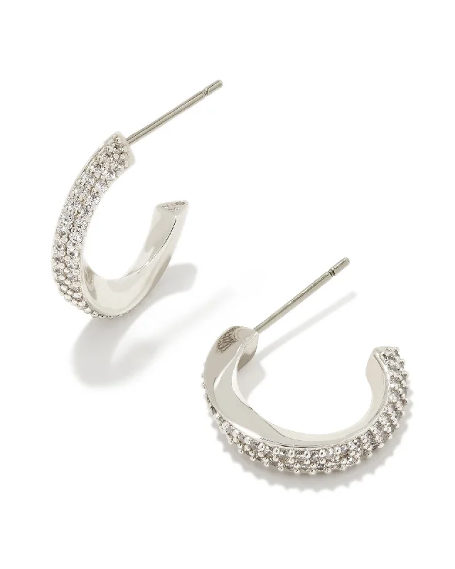 Best hoop earrings with delicate chain details for a trendy and stylish design-Ella Huggie Ear in Rhod White Crystal