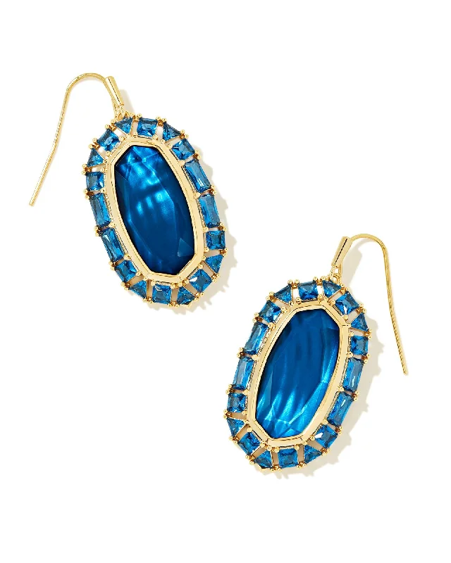 Best hoop earrings with geometric shapes for a modern and artistic appeal-Elle Crystal Framed Drop Earring in Gold Sea Blue Illusion