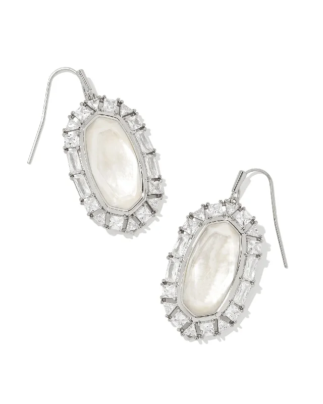 Hoop earrings with satin finishes for a smooth and elegant appearance-Elle Crystal Framed Drop Earring in Rhod Ivory MOP