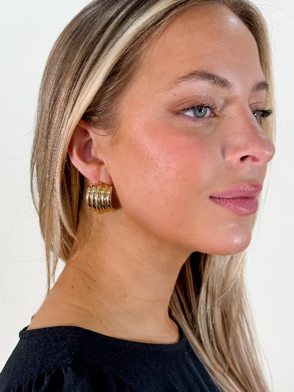 Hoop earrings with twisted leather for a chic and modern boho look-Ribbed Rectangle Earrings