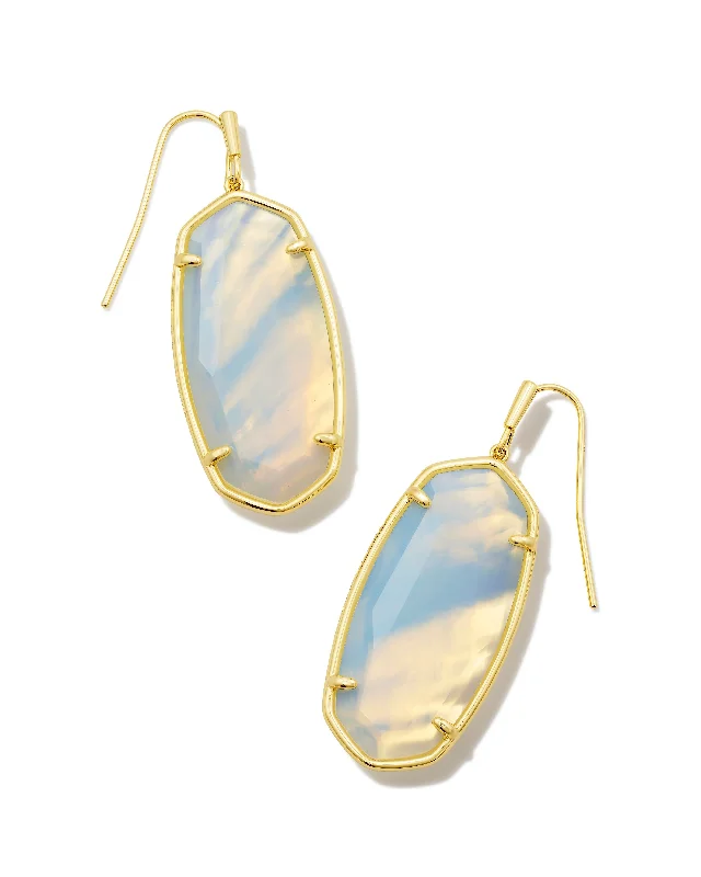 Hoop earrings with leather accents for a sleek and bold combination-Faceted Elle Drop Earring in Gold Iridescent Opalite Illusion