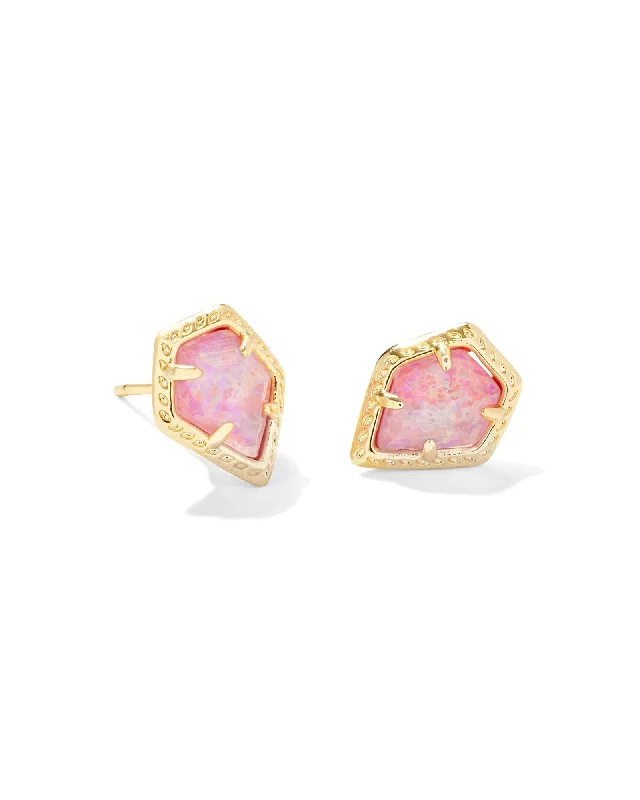 Hoop earrings with hammered textures for a boho-chic and rustic vibe-Framed Tessa Stud Earring in Gold Luster Rose Pink Opal