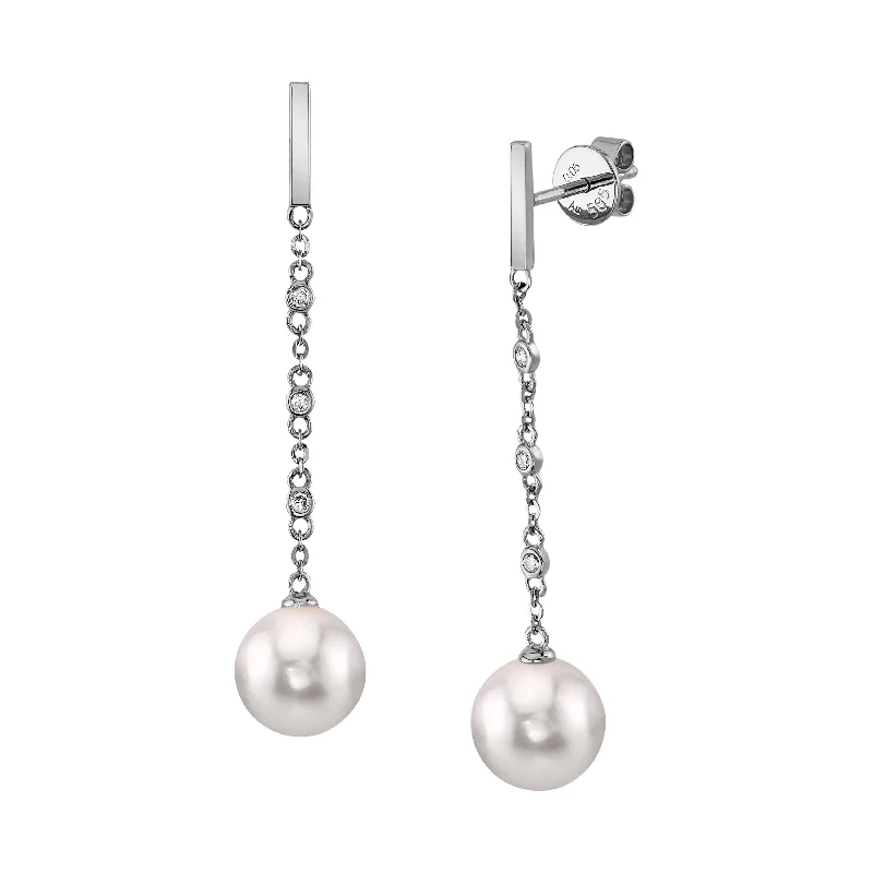 Best hoop earrings with oval shapes for a unique and elongated design-Freshwater Pearl & Diamond Flicker Dangle Earrings