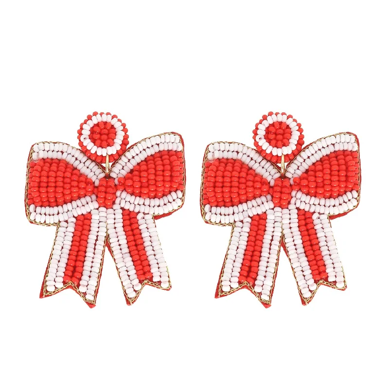 Hoop earrings with diamond-cut surfaces for added sparkle and shine-Game Day Bow Earrings in Red