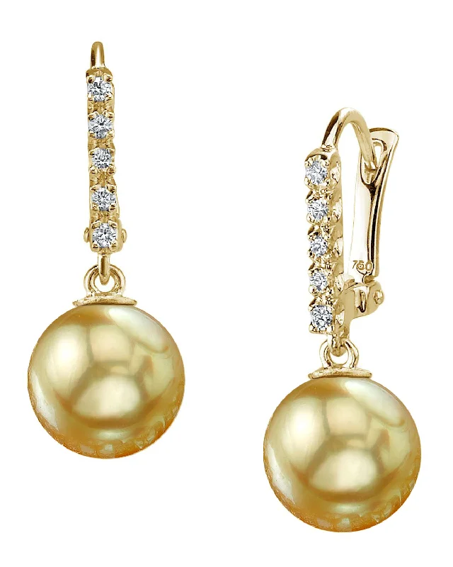 Hoop earrings with stacked layers for a bold and textured design-Golden South Sea Pearl & Diamond Pas de Cinq Dangle Earrings