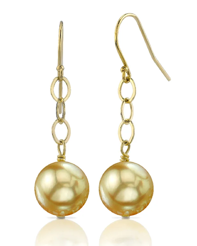 Hoop earrings with cut-out designs for a creative and lightweight effect-Golden South Sea Pearl Tin Cup Dangle Earrings