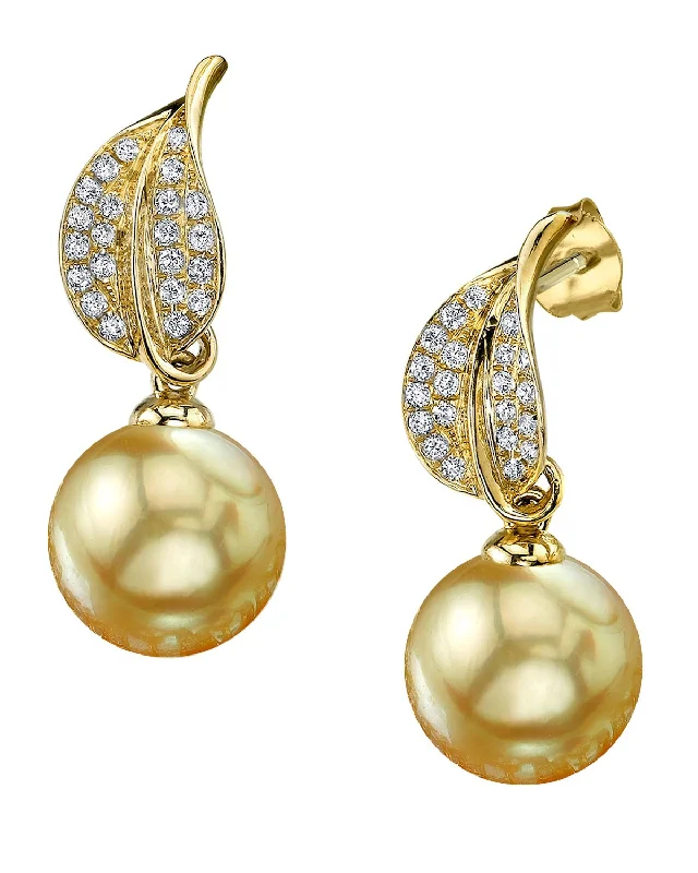 Hoop earrings with polished metal for a shiny and high-quality finish-Golden South Sea Pearl & Diamond "Hazakura" Earrings