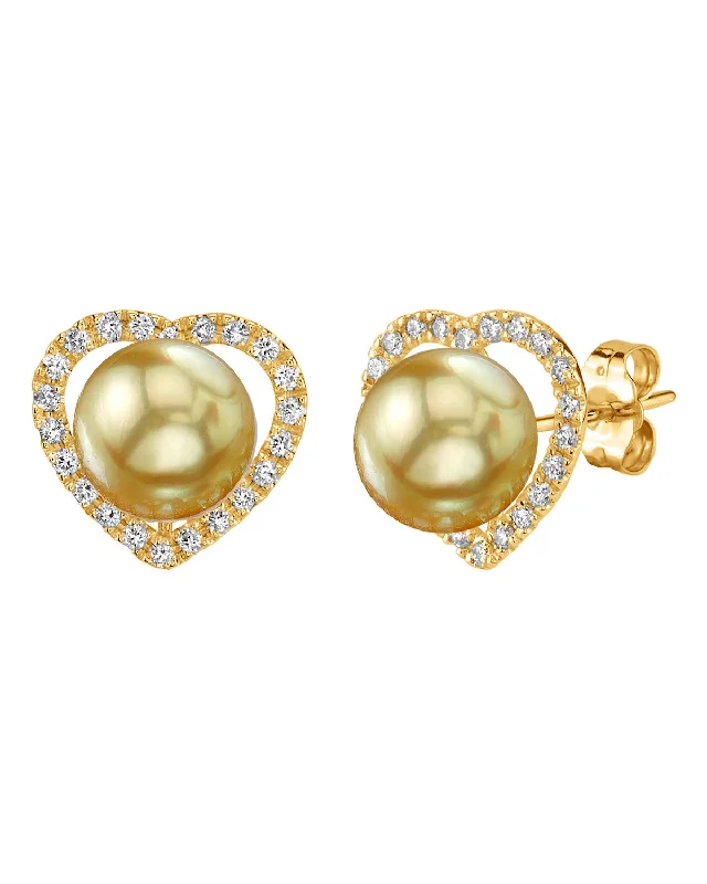 Stylish hoop earrings with diamond accents for an elegant and sparkling effect-Golden South Sea Pearl & Diamond Cherish Earrings