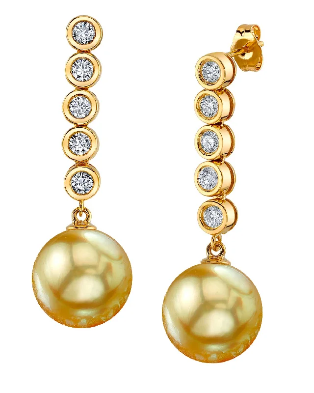 Hoop earrings with gold accents for a warm, elegant statement piece-Golden South Sea Pearl & Diamond Circe Dangle Earrings