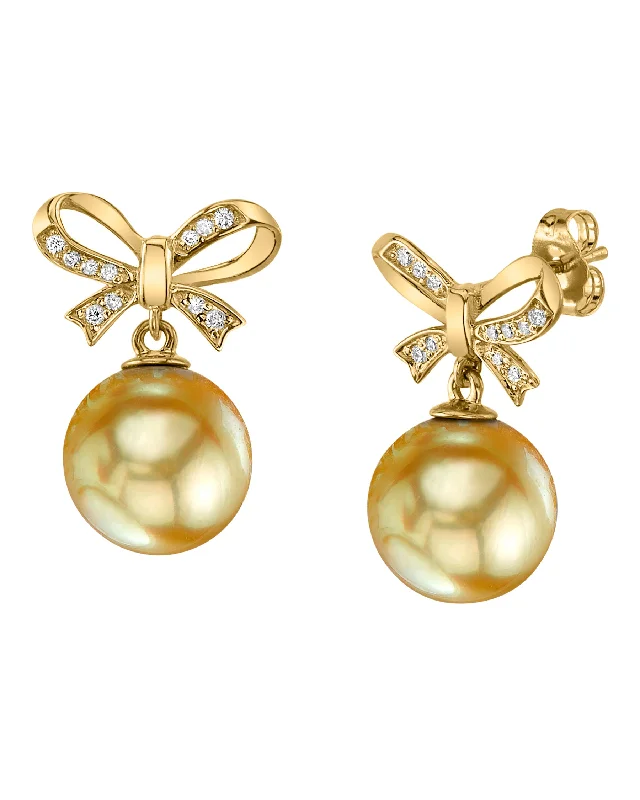 Classic hoop earrings with a thin profile for a sleek and subtle style-Golden South Sea Pearl & Diamond Versailles Earrings