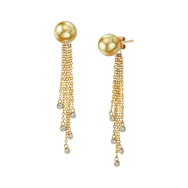 Hoop earrings with pearl accents for a chic and classic style-Golden South Sea Pearl Diamond Siren Dangle Earrings