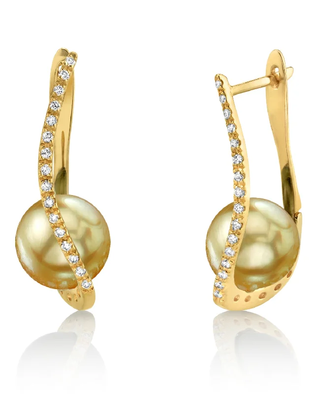 Hoop earrings with artistic filigree designs for an intricate, delicate finish-Golden South Sea Pearl & Diamond Illusion Earrings