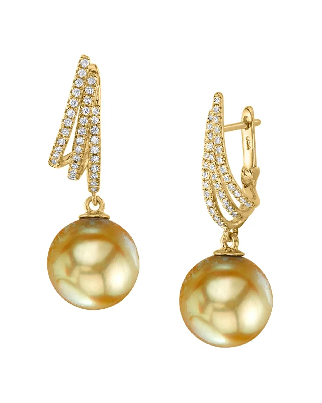 Best hoop earrings with custom designs for a personalized, unique accessory-Golden South Sea Pearl & Diamond Mogul Dangle Earrings