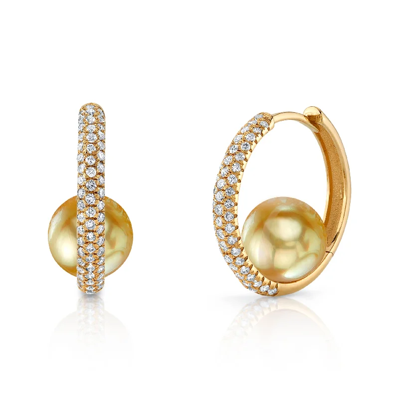 Hoop earrings with colorful beads for a fun and playful vibe-Golden South Sea Pearl & Diamond Enchantment Hoop Earrings