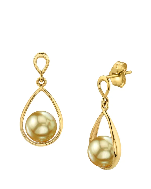 Hoop earrings with twisted metal designs for a dynamic and modern style-Golden South Sea Pearl Darling Dangle Earrings