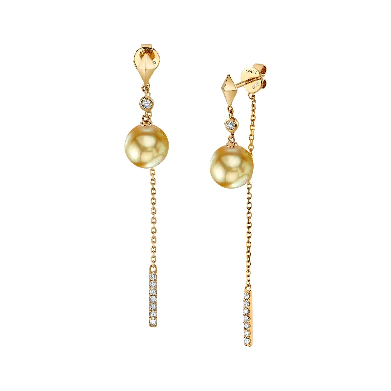 Hoop earrings with infinity loop designs for a continuous and eternal shape-Golden South Sea Pearl & Diamond Celebrity Dangle Earrings