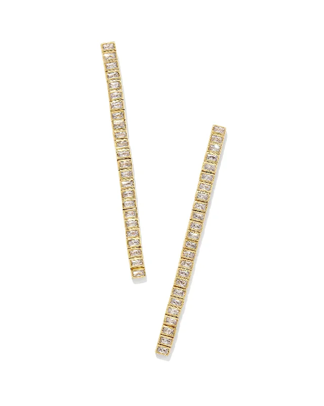 Best hoop earrings with Swarovski crystals for added sparkle and luxury-Gracie Long Tennis Linear Earring Gold White CZ