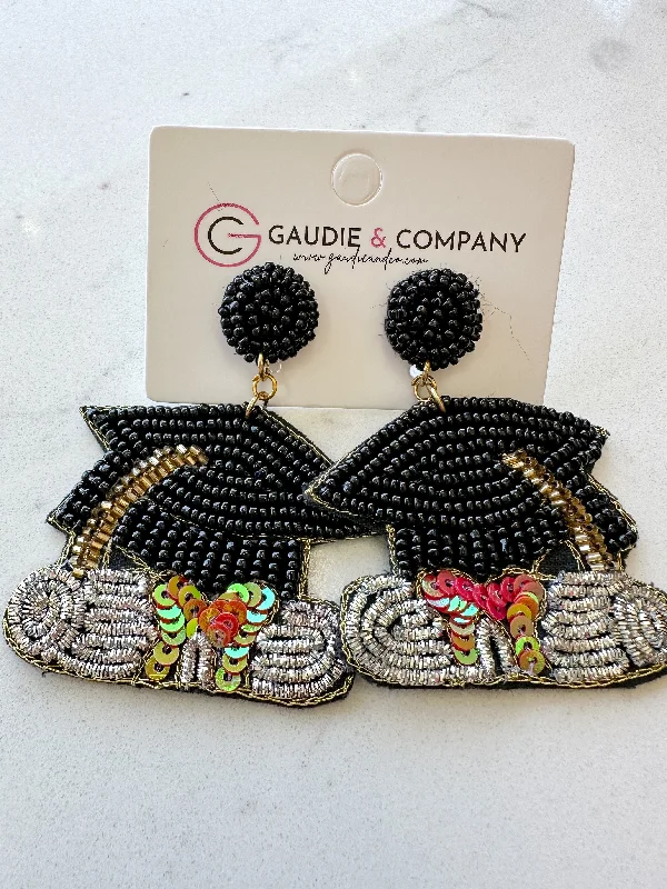 Hoop earrings with rhinestone embellishments for a glamorous and sparkling look-Grad Hat Dangle Earring