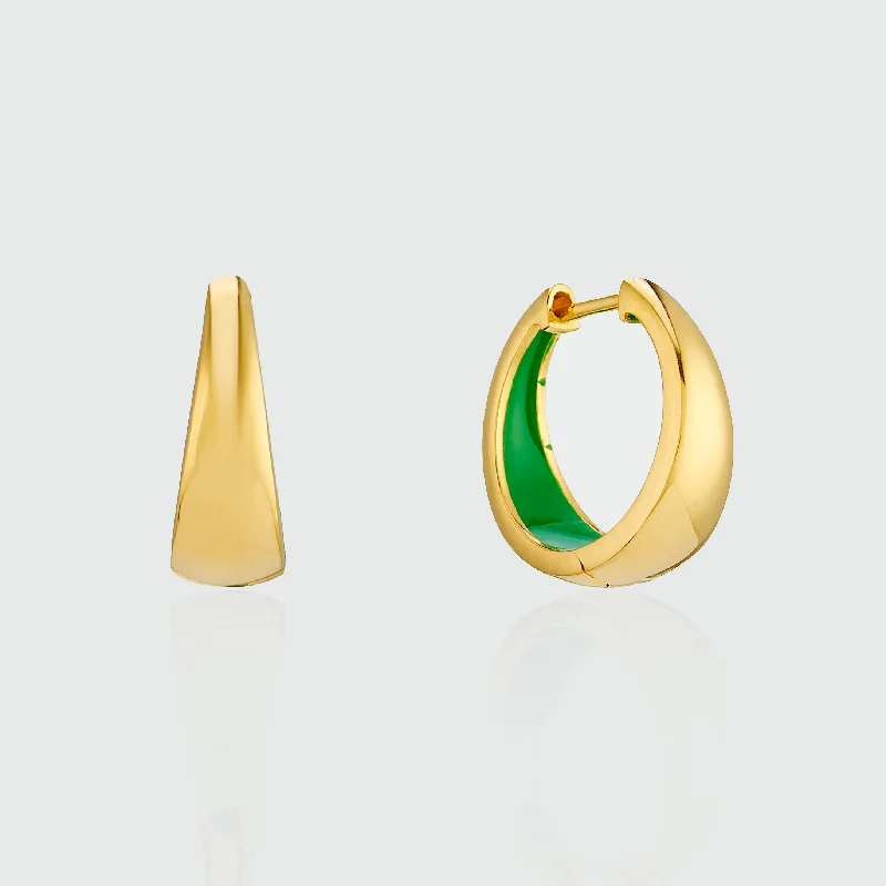 Best hoop earrings with lever-back closures for secure and easy wear-Havana Apple Green Enamel & Gold Huggie Hoop Earrings